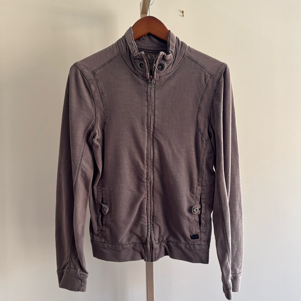 Armani Exchange Men’s Faded Brown Zip-Up, Size XS, 100% Cotton, Good Condition